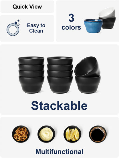 LE TAUCI Small Dessert Bowls Chili Bowls 8 Ounce Bouillon Cups for Dessert Soup Dipping Sauce Coffee Cupping - Set of 6, Maze Black