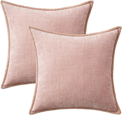 MIULEE Pack of 2 Couch Throw Pillow Covers 20x20 Inch Pink Valentine Farmhouse Decorative Pillow Covers with Stitched Edge Soft Chenille Solid Dyed Spring Pillow Covers for Sofa Bed Living Room