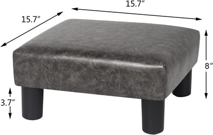 Joveco Small Footstool PU Leather Ottoman Square Footrest Stool Modern Padded Seat Chair for Living Room Bedroom Couch Dogs (Gray)