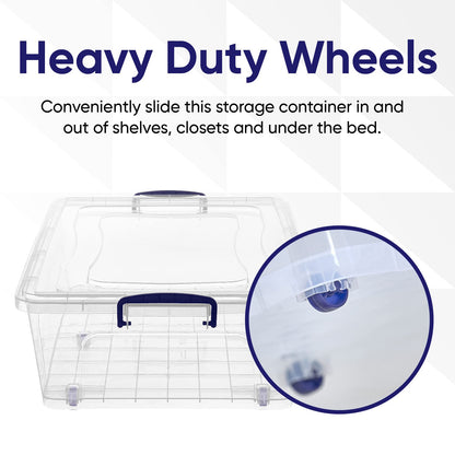 Superio Under Bed Storage Containers with Wheels (2 Pack), Flat Clear Storage Bin Stackable Large