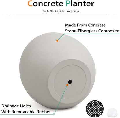 Ball Concrete Planter Outdoor Indoor, Large Tall Cement Plant Pots for Trees Flowers (Gray, 18 inch)