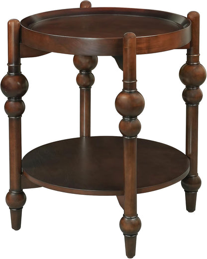 23" Round End Table, Mid Century Modern Side Table with Solid Wood Frame and Top, Small Night Stand for Living Room Office Apartment, Walnut