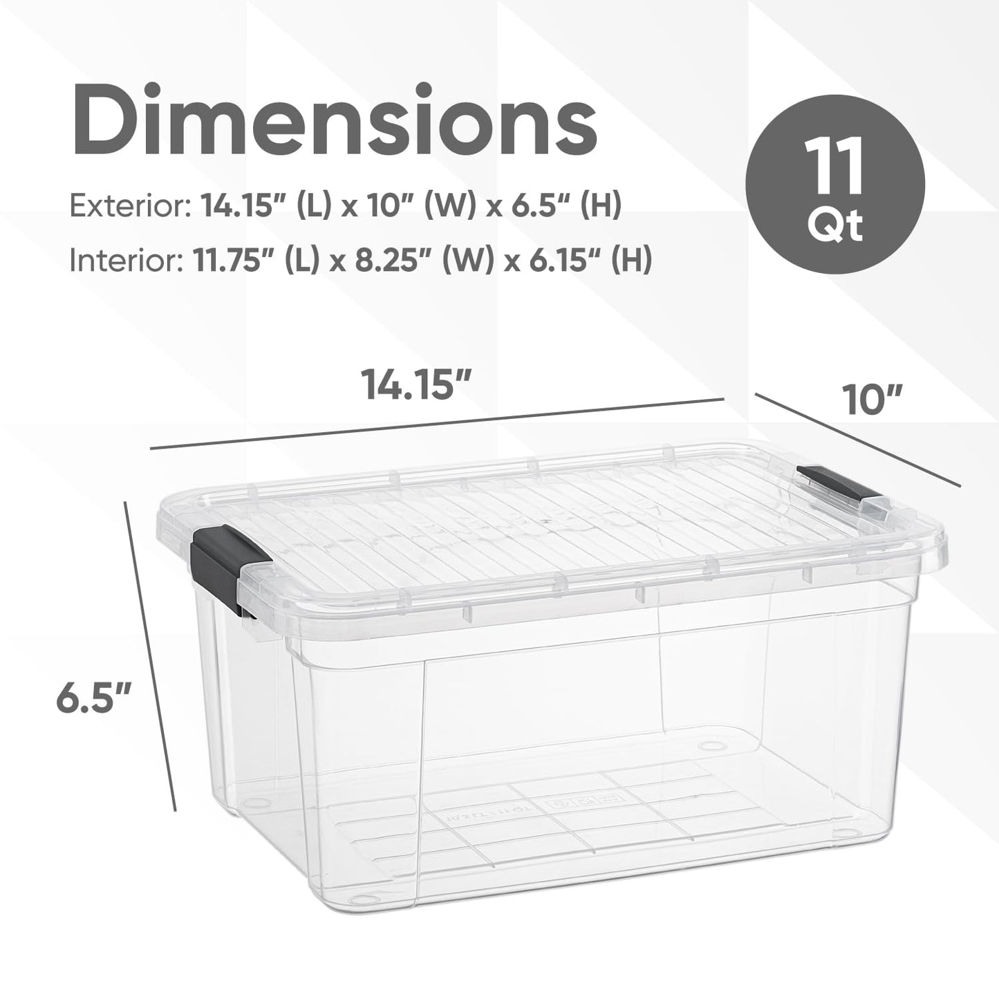 Superio Small Clear Storage Boxes with Lids, 11 Quart Plastic Container Bins for Organizing