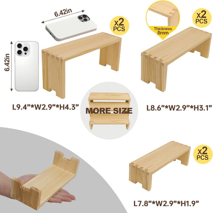 Display Wood Risers Wooden Stand 3 Tier Wood Racks Decorative Rectangular, 2 Set 6 Piece Cupcake Stands Cologne Perfume Organizer Dessert Showcase(Nature)