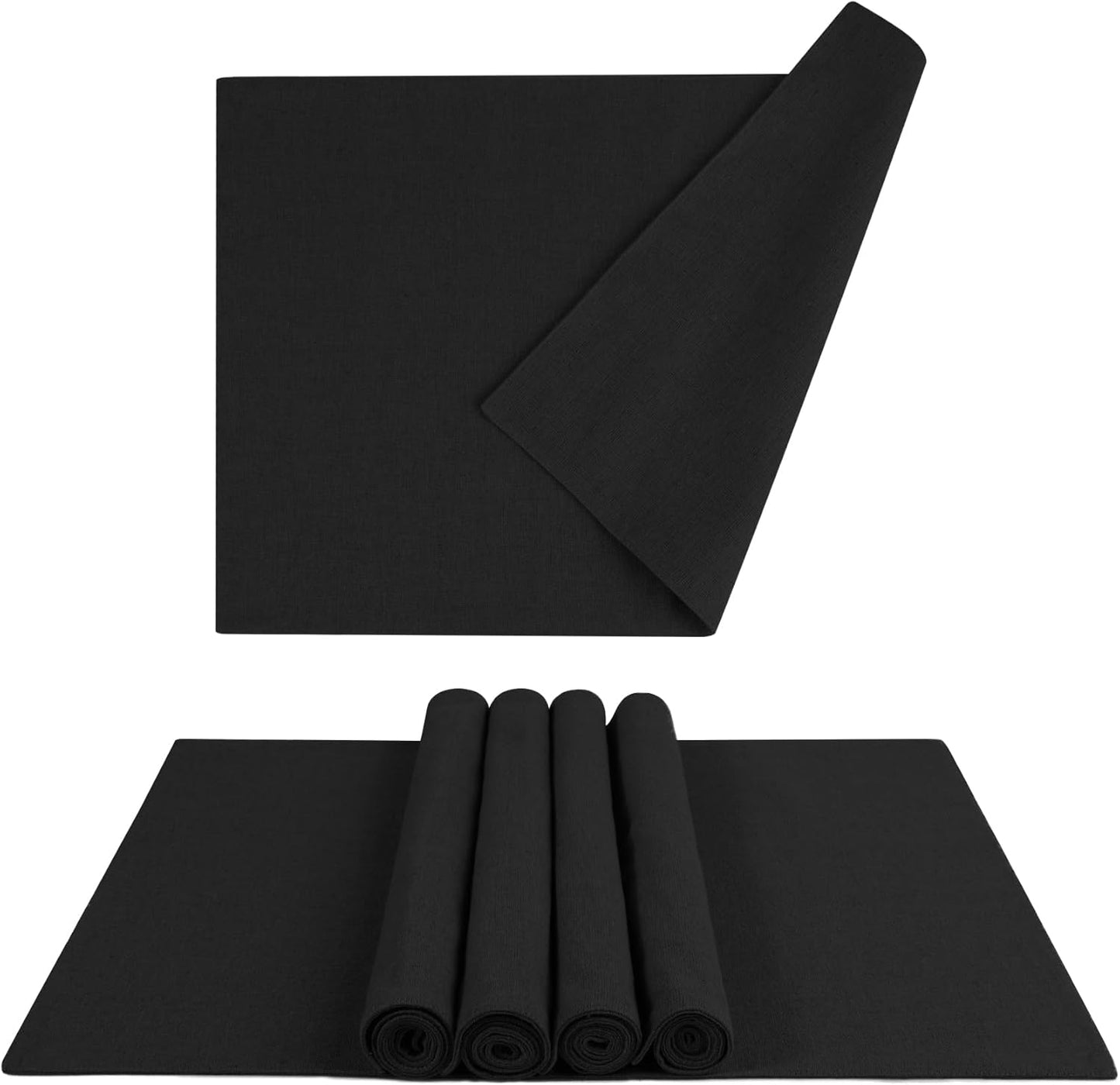 MANSPHIL Black Cloth Placemats Set of 6, Double Layer Faux Linen Place Mats Heat Resistant Washable Table Mats for Dining Kitchen, 13x19 Inch