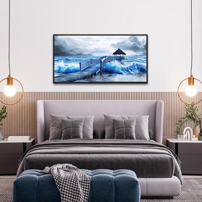 ZUITINGHUA Large Black Framed Wall Decor For Living Room Canvas Wall Art For Office Modern Wall Decorations For Bedroom Ocean Landscape Painting Black And White Pictures Artwork Home Decor 24x48 In