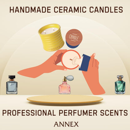 Scented Luxury Candles in Handmade Ceramic Jars, Soy Wax | Flower Bomb – Lily of The Valley & Jasmine, Large Candle | Non Toxic, 2 Wicks, Reusable Yellow Jar | Natural Spring Aromatherapy for Women