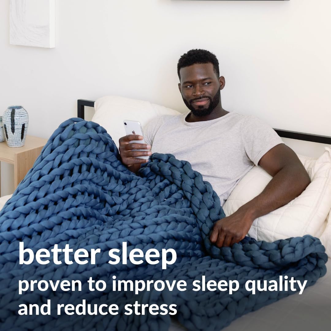 Nuzzie Chunky Knit Blanket - Breathable, Cooling, Hand Made Knit Throw Blanket for Sleep - Machine Washable, Stylish Decor Design (Dusty Blue, Throw | 12lbs | 44"x60")