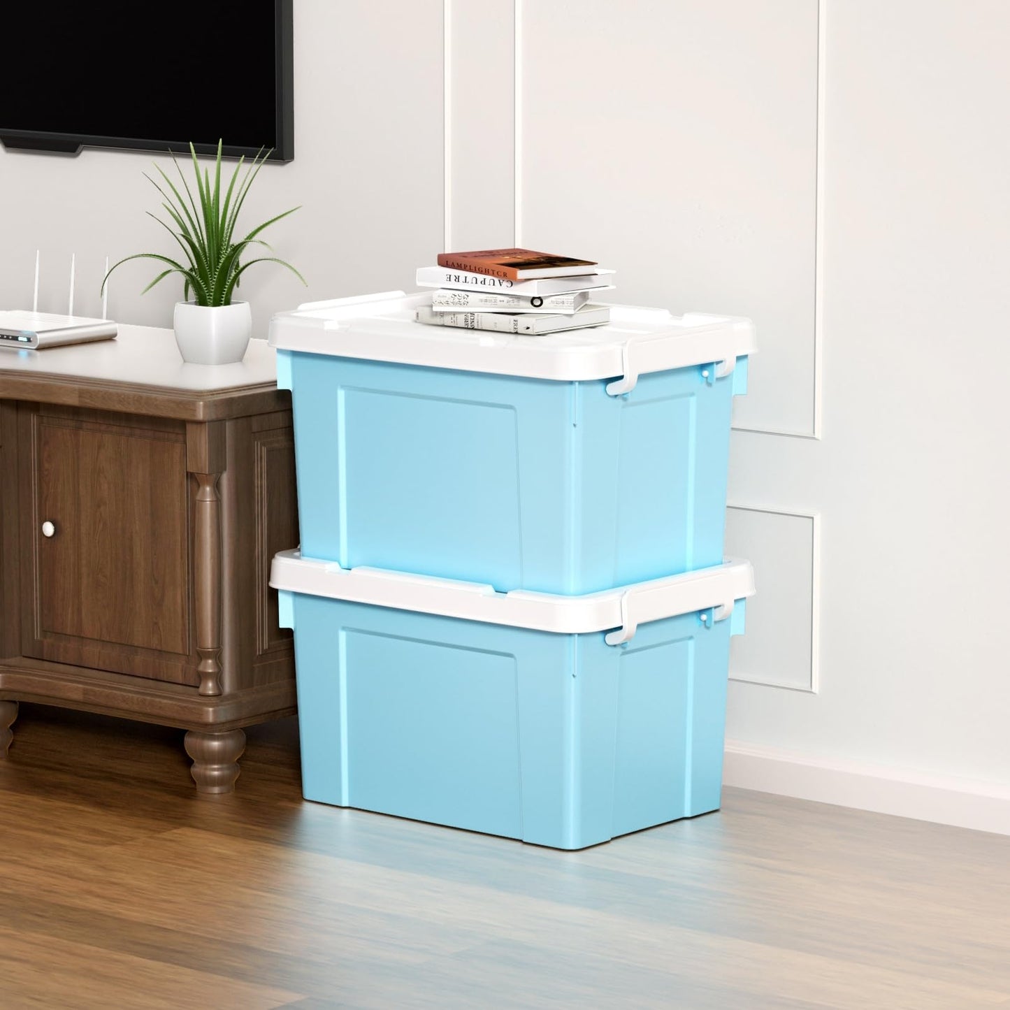 Cetomo Lidded Storage Bin with Handle, Tote Organizing Container with Durable Lid and Secure