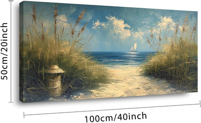 LASMOND Beautiful White Sandy Beach by Seaside Landscape Wall Art Decor Artwork for Bedroom Living Room (20x40 Inches)