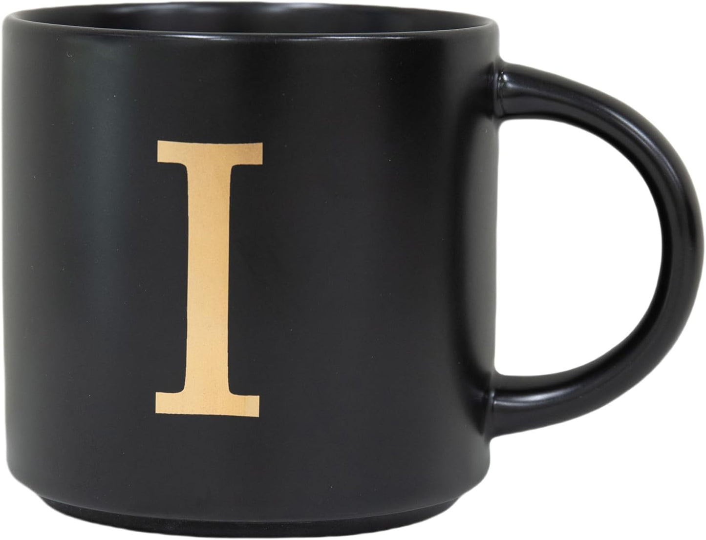 COLLECTIVE HOME - Monogram Ceramic Mugs, 15 oz Golden Initial Black Coffee Cups, Elegant Alphabet Tea Mugs, Elegant Personalized Mug with Gift Box, Unique Mug with Double Side Capital Lette (I)