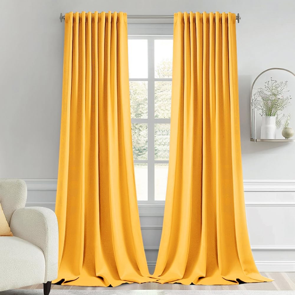 MIULEE Yellow Back Tab Blackout Curtains 120 Inch Long 2 Panels Set for Bedroom, Rod Pocket/Pinch Pleated Extra Long Thermal Insulated Living Room Darkening Light Blocking 10FT Drapes