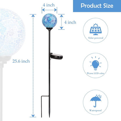 Afirst Solar Lights Outdoor Decorative Mosaic Gazing Ball Garden Stakes Decorative Lights Waterproof Glass Ball LED Pathway Stake Light for Pathway Yard Lawn Decoration Blue