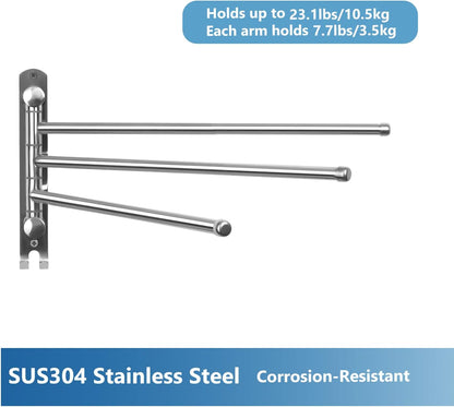 Towel Rack Wall Mounted JSVER 3 Arms Bathroom Towel Rack, 180° Rotation Space Saving Towel Holder for Bathroom