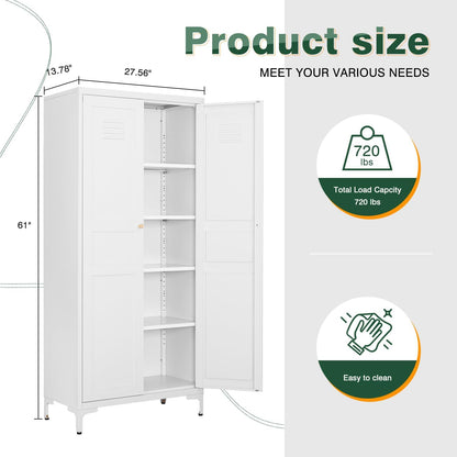 Letaya White Storage Cabinet with Feets-Metal Home Kitchen Pantry Cabinets with Doors and Adjustable Shelves,Organization Locker for Cupboard/Bedroom/Dining/Living/Bathroom/Office/Garage Room (White)