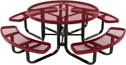 Coated Outdoor Furniture Heavy-Duty Portable Outdoor Kids Table with Umbrella Hole, Expanded Metal Kids Picnic Table, Commercial-Grade, Made in America (46 In, Round, Childrens, Burgundy)