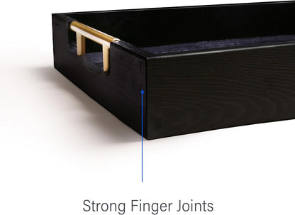 LotFancy Wood Serving Tray, 17x13”, Large Ottoman Tray with Metal Handles, Decorative Wooden Tray for Living Room, Ottoman, Coffee Table, 2 Skidproof Coasters Included, Black