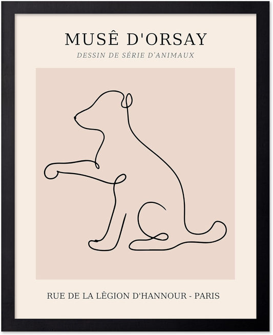 Poster Master Vintage Poster - Retro One Line Dog Drawing Print - Dog Art - Minimal Gift for Men, Women, Animal Lover - Abstract Wall Decor for Home, Office, Bedroom, 11x14 Black Framed