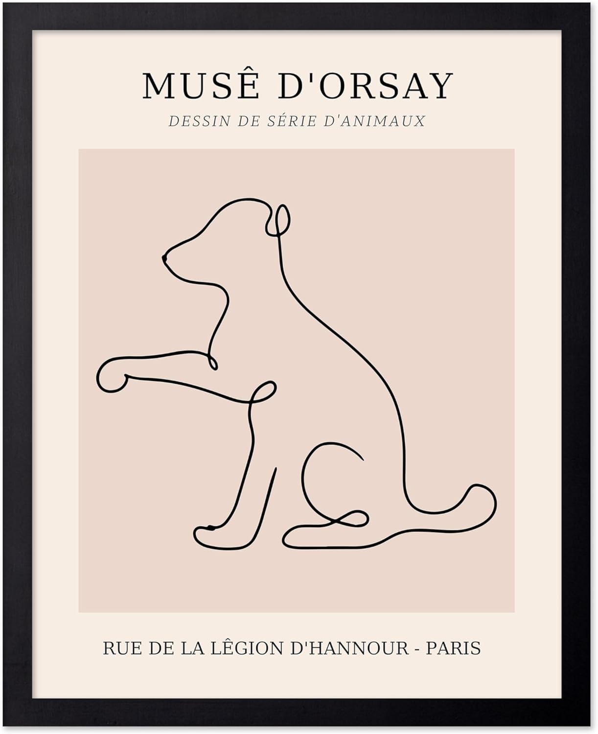 Poster Master Vintage Poster - Retro One Line Dog Drawing Print - Dog Art - Minimal Gift for Men, Women, Animal Lover - Abstract Wall Decor for Home, Office, Bedroom, 8x10 Black Framed