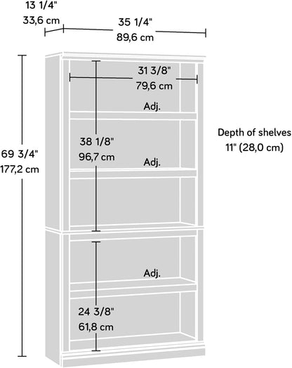 Sauder 5 Tier Book Shelf Wooden Bookcase Multipurpose Bookshelf for Home Office, Living Room, in Pacific Maple
