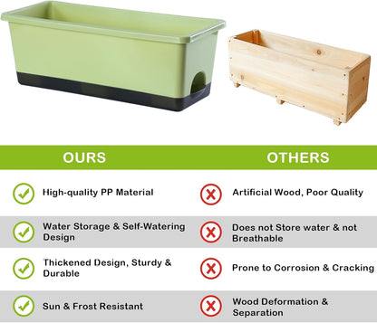 Window Box Planter 8 Pcs, 17 Inches Rectangle Flower Pots with Drainage Holes and Trays, Vegetable Planters for Windowsill Patio Garden Balcony Home Porch Yard Indoor Outdoor (Light Green)