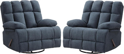 2PCS Oversized Recliner Chair, 360° Swivel Rocker Recliner for Big Man, Extra Wide Manual Recliner, Overstuffed Soft Rocking Sofa Chair for Living Room(Grey)