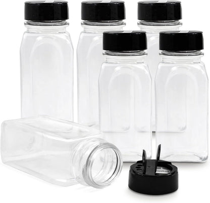 RoyalHouse - 6 Pack 14 Oz Plastic Spice Jars with Black Cap, Clear and Safe Plastic Bottle Containers with Shaker Lids for Storing Spice, Herbs and Seasoning Powders, BPA Free, Made in USA