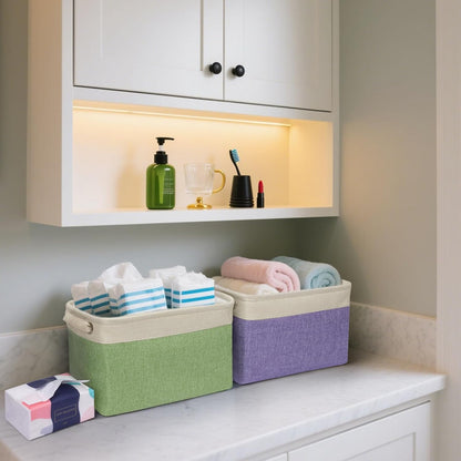 BALEINE 4 Pack Fabric Storage Bins for Shelves, Linen Storage Baskets for Organizing, Decorative Closet Bins for Clothes, Home (Skyblue, 12"x8"x8")