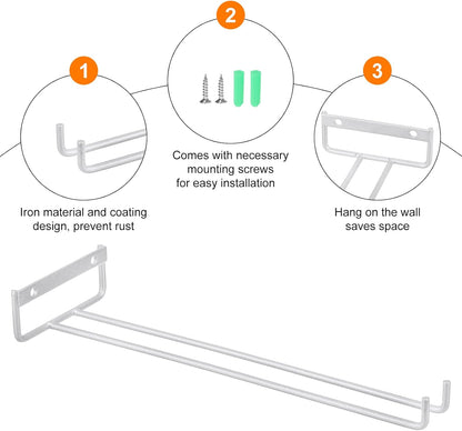uxcell 5Pcs Wine Glass Rack, 11.81 Inch Iron Wine Glasses Rack Under Cabinet Stemware Rack - Wall Mountable Wine Glass Holder Storage Hanger for Bars Coffee Restaurants Kitchens, Silver