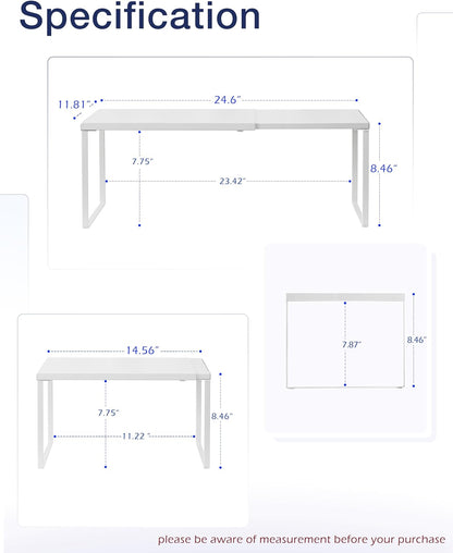 Nxconsu Cabinet Shelf Expandable Organizer Riser Rack for Kitchen Pantry Cupboard Under Sink Countertop Home Organization Extra Storage Space Saver Heavy Duty Metal Edgeless Design White Extra Large