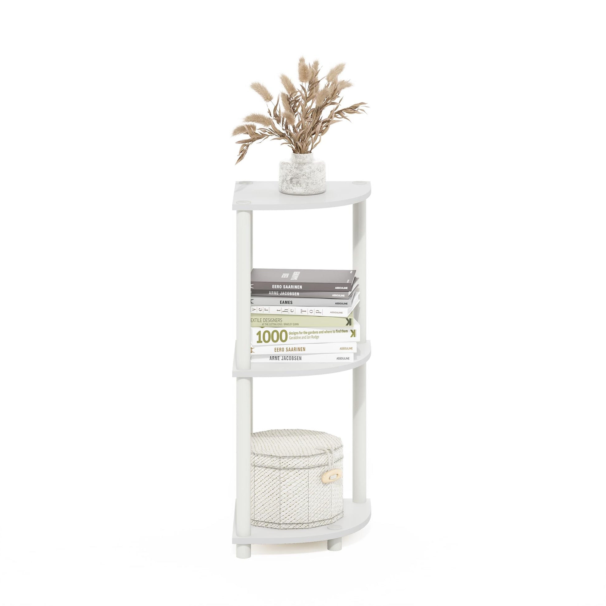 Furinno Turn-N-Tube Corner Shelf, 3-Tier Corner Bookshelf, Display Storage Shelves with Open