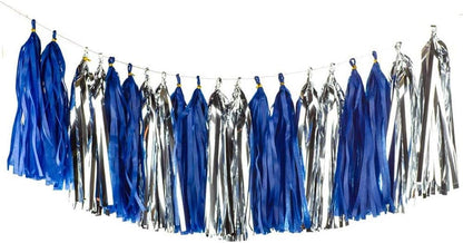 Shiny Tassel Garland Tissue Colorful Paper Tassel Banner, Tassels Party Decorations Supplies, Pack of 20 - (Navy Blue and Silver)