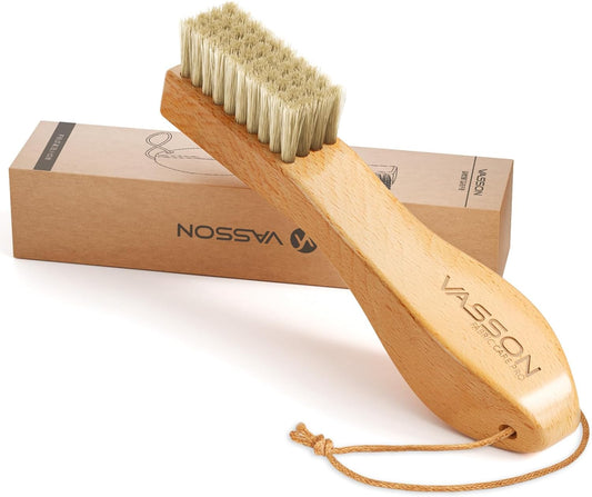 VASSON Natural Soft Boar Bristle Laundry Stain Brush, Laundry Scrub Brush,Laundry Brush for Stains