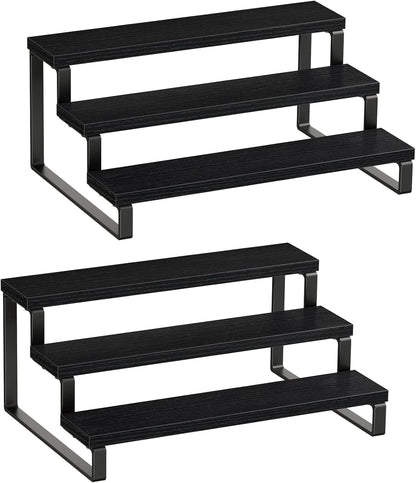 Giikin 3 Tier Spice Rack, Set of 2 Wooden Spice Rack for Countertop, Cabinet Organizer Shelf Kitchen Counter Storage Shelves Cupcake Stand Holder Display Stand, Black