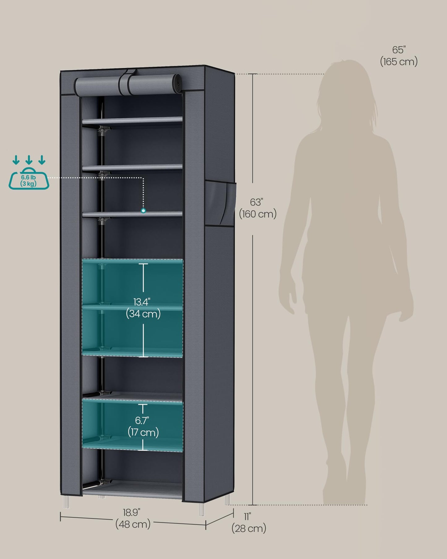 SONGMICS 10-Tier Shoe Rack, Shoe Storage Cabinet with Dustproof Cover, Free-Standing Storage