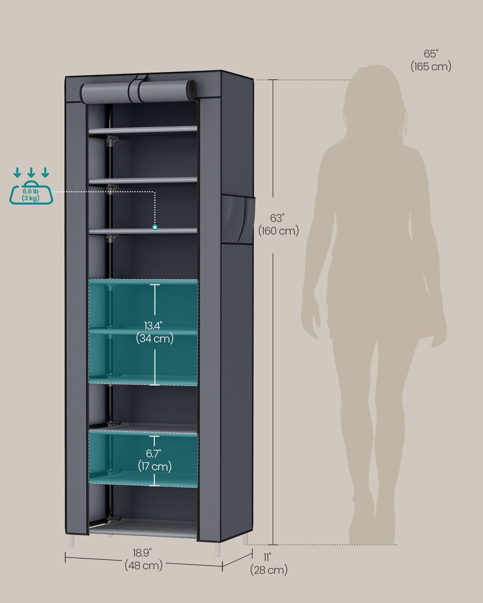 SONGMICS 10-Tier Shoe Rack, Shoe Storage Cabinet with Dustproof Cover, Free-Standing Storage