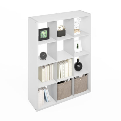 Furinno Simple 12-Cube Storage Organizer, Display Shelf, White
