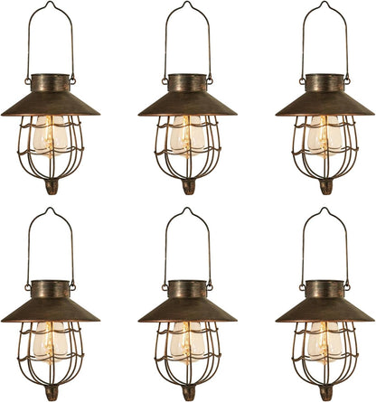 YAKii 6 Pack Solar Lantern Hanging Waterproof Outdoor Metal Solar Lamp with Warm White Light Decorate for Yard Garden Pathway Patio Porch (Antique Copper)