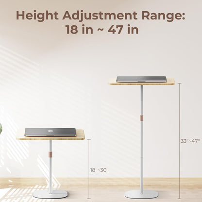 Portable Laptop Floor Stand, Bedside/Sofa Table with Height Adjustable 18''~47'', Stylish Movable Workstation Floor Standing Desk for Office, Meeting Room, Living Room Easy Assembly, White