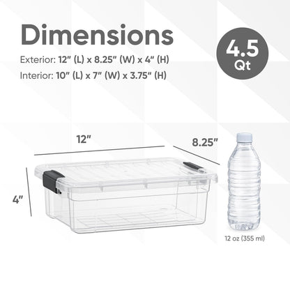 Superio Clear Storage Box with Lid, 4.5 Quart Plastic Container Bins for Organizing, Stackable