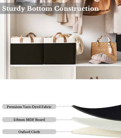 StorageWorks Storage Bins, Fabric Storage Bins for Shelves, Extra Large Storage Baskets with Metal Frame, Closet Baskets and Bins with Handles, Jumbo, Black and White, 2-Pack