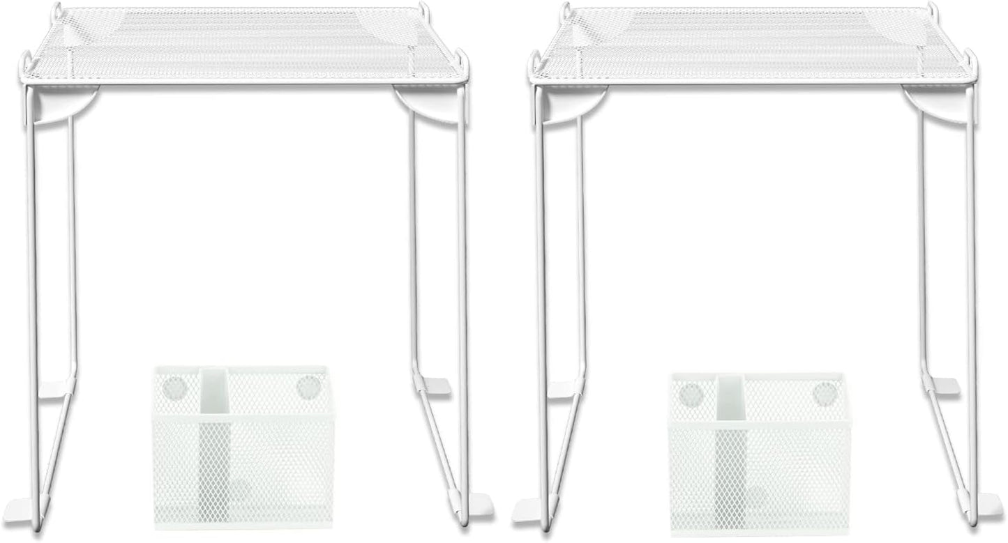 Neudeoc Locker Organizer and Accessories Kit, Includes Mesh Locker Shelf and Magnetic Pen Holder, Suitable for School, Work, Kitchen and Bathroomn (Pack of 4, White)