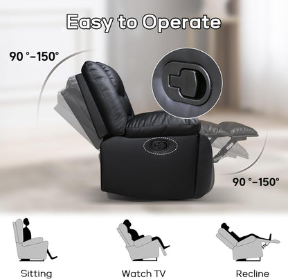 EBELLO Manual Faux Leather Recliner Sofa Set, Recliner Chair, Loveseat Reclining Sofa and 3 Seat Sofa, Couch Set for Living Room, Bedroom, Meeting Room, Black
