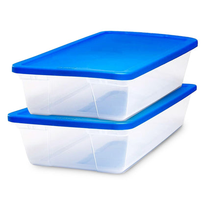 HOMZ 2-Pack Snaplock, Large Clear Plastic Storage Organizer Bins w/Lids, 41 Quart, Blue - Stackable