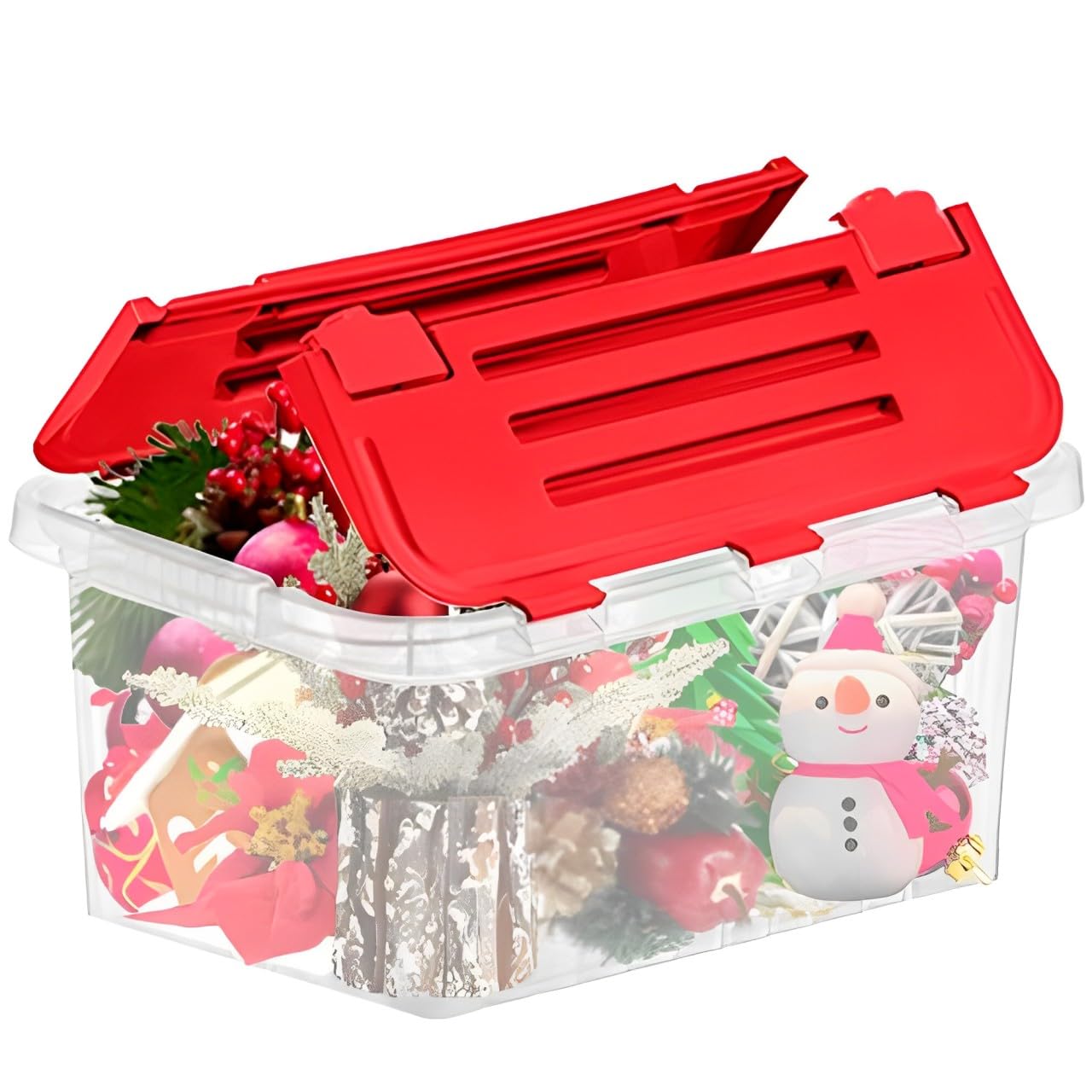 Superio Red Storage Box with Red Hinged Lids, Plastic Container Bins for Organizing with Attached