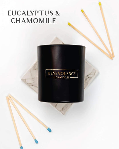 Benevolence LA Eucalyptus & Chamomile Scented Candle | Soy Candles, Black Candle for Home | Gifts for Women and Men | Home Fragrance | Aromatherapy | 8oz, 45 Hour Burn
