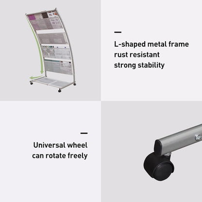 Brochure Display Stand, Floor-Standing Magazine Rack with 4 Pockets, Information Rack With casters Easy to Move for Trade Show Exhibitions Office Retail Store 44.1" H