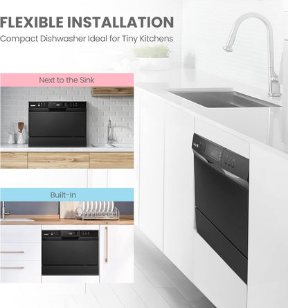 COMFEE??Countertop Dishwasher, Energy Star Portable Dishwasher, 6 Place Settings & 8 Washing Programs, Speed, Baby-Care, ECO& Glass, Dish Washer for Dorm, RV& Apartment, Black