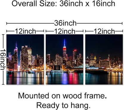 Biuteawal New York City Canvas Wall Art Manhattan Skyline Night View Picture Painting Modern Giclee Canvas Prints Home Office Living Room Wall Decoration