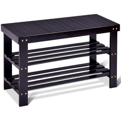 GOFLAME Shoe Bench Rack, 2-Tier Bamboo Seat Storage Shelf, Free Standing Shoe Storage Bench with